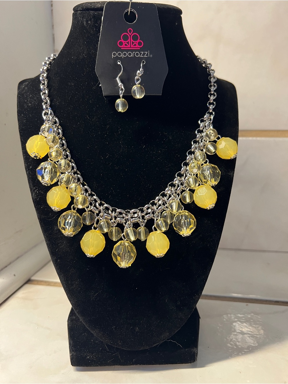 Paparazzi Lemon Drop Beaded Statement Necklace and Earrings